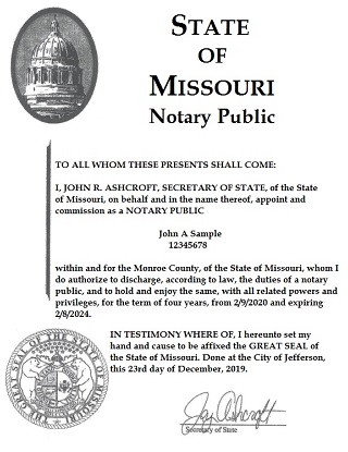 notary missouri certificate public official seal sample county